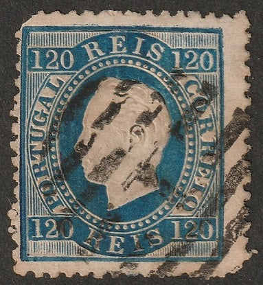 Portugal 1871 Sc 46 used small thin clipped corners/some frame separation