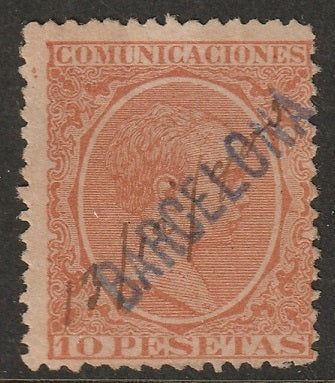 Spain 1889 Sc 270 used Barcelona lineal mark pen cancel toned