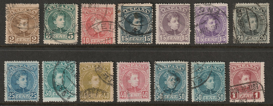 Spain 1901 Sc 272-84 partial set used inc. 283c