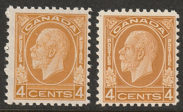 Canada 1932 Sc 198,198i MLH* ochre & brownish ochre shades