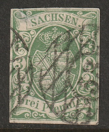 Saxony 1851 Sc 2a used "53" (Merrane) cancel small thin