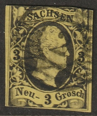 Saxony 1851 Sc 8 used "2" (Leipzig) cancel