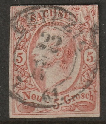 Saxony 1856 Sc 13 used Leipzig cancel reddish