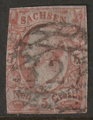 Saxony 1856 Sc 13 used thin lozenged paper "2" (Leipzig) cancel