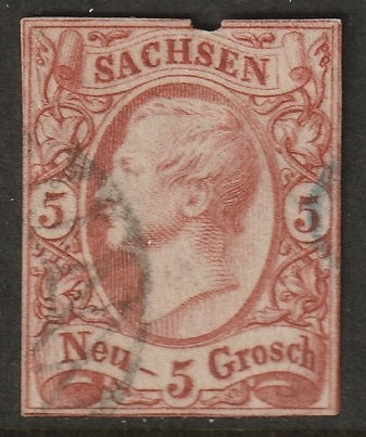 Saxony 1856 Sc 13 used damage at top