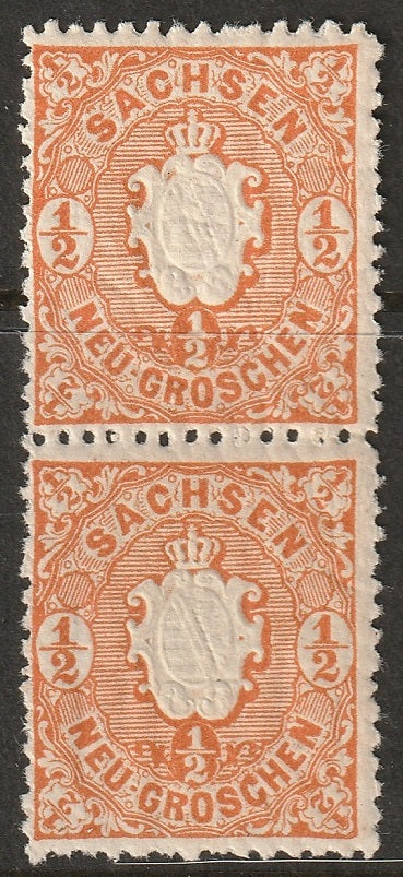 Saxony 1863 Sc 16a pair MH* crazed gum red orange