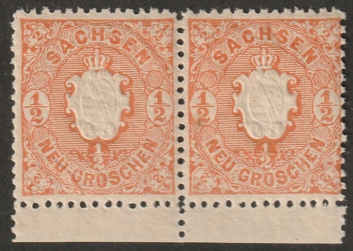 Saxony 1863 Sc 16a margin pair MH* red orange