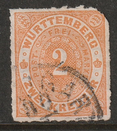 Wurttemberg 1869 Sc 48 used Stuttgart cancel torn corner