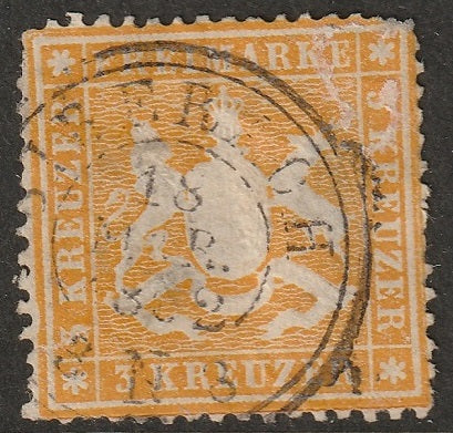 Wurttemberg 1861 Sc 25 used thin paper Biberach cancel thins