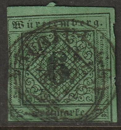 Wurttemberg 1851 Sc 4 used thin