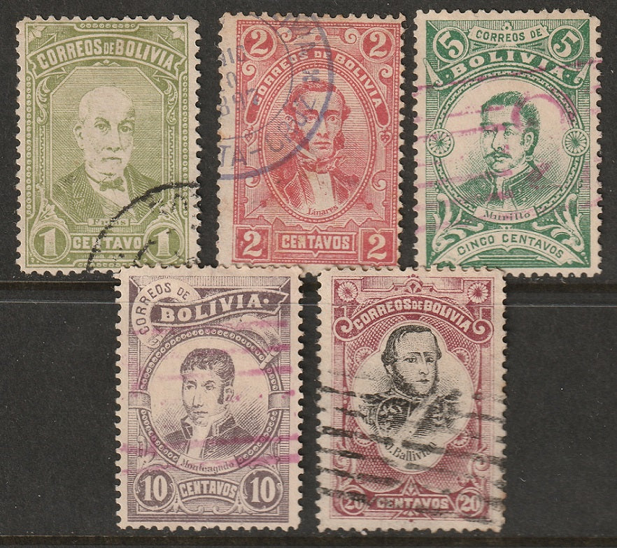 Bolivia 1897 Sc 47-51 partial set used