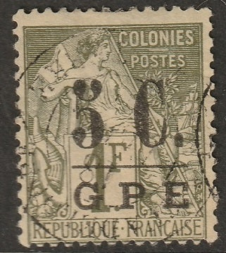 Guadeloupe 1891 Sc 11 var used thin line variety Basse-Terre cancel