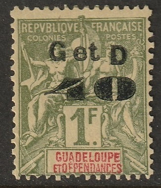 Guadeloupe 1903 Sc 48 var MLH* crazed gum 2nd overprint type unaligned variety