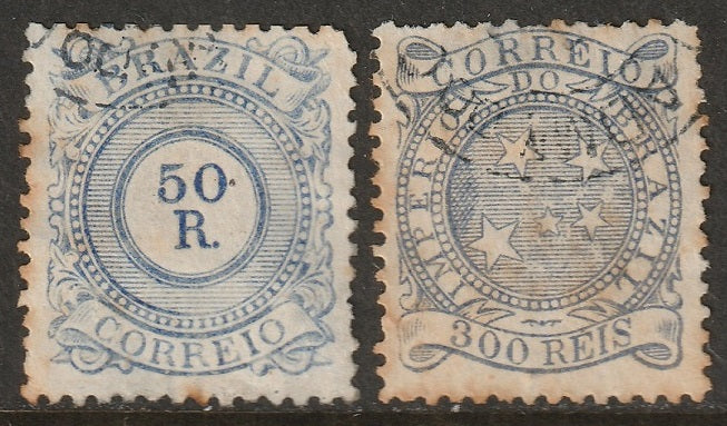 Brazil 1887 Sc 93-4 used toning