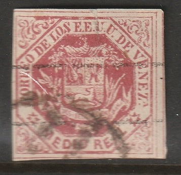 Venezuela 1873 Sc 37b used inverted overprint tear at top