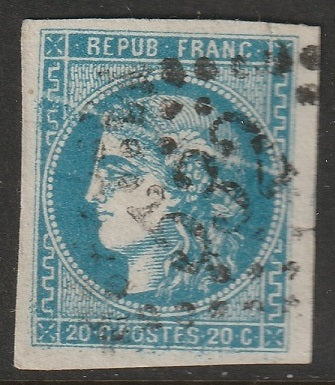 France 1871 Sc 45 used "532" (Bordeaux) cancel with inking error