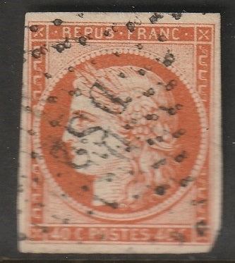 France 1850 Sc 7 used "DS2" (Paris bureau) cancel small tear at left