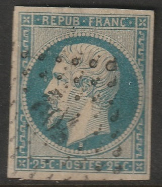 France 1852 Sc 11c used "704" (Chalons-sur-Marne) cancel greenish blue