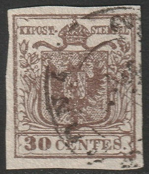 Lombardy Venetia 1850 Sc 5 used type II thin paper