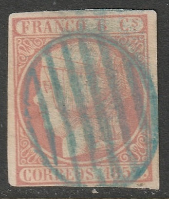 Spain 1852 Sc 12 used blue grid (parrilla) cancel