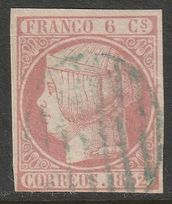 Spain 1852 Sc 12 used green grid (parrilla) cancel
