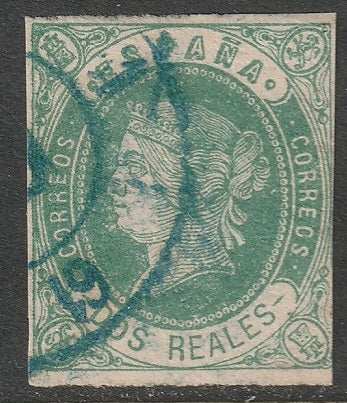 Spain 1862 Sc 60 used blue cartwheel "61" (La Junquera) cancel