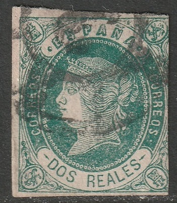 Spain 1862 Sc 60b used cartwheel cancel dark green