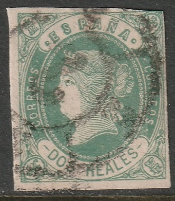 Spain 1862 Sc 60 used cartwheel "2" (Barcelona) cancel