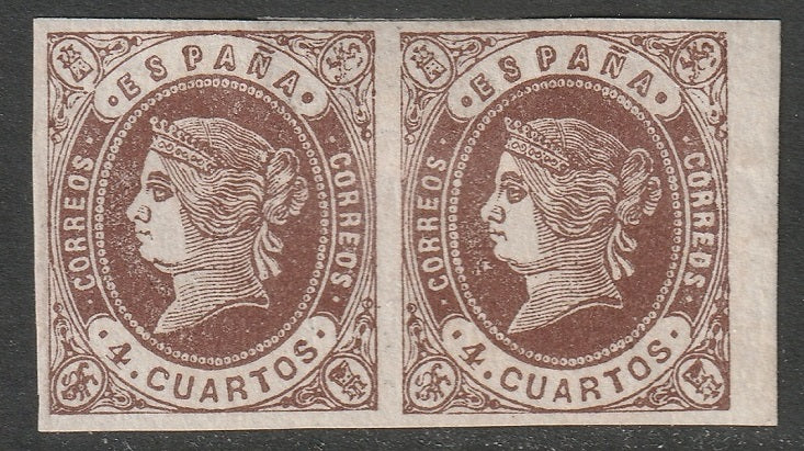 Spain 1862 Sc 56a pair MH* white paper