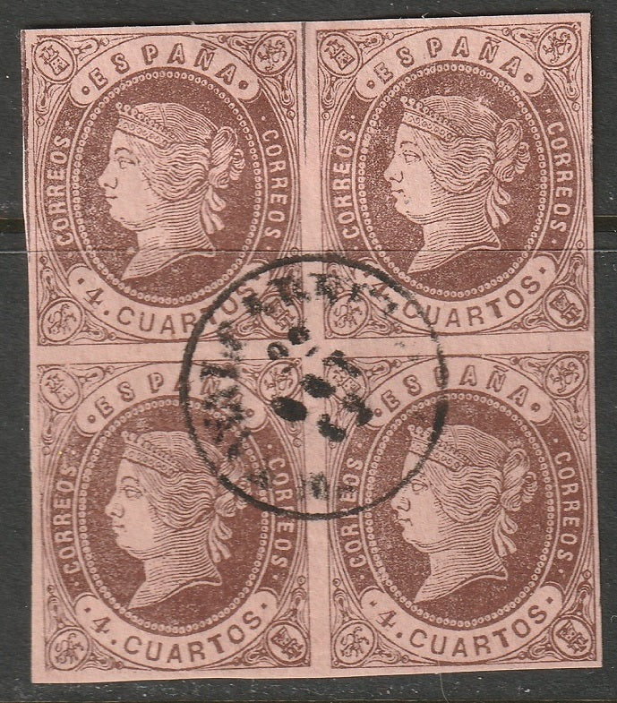 Spain 1862 Sc 56 block used date cancel type I