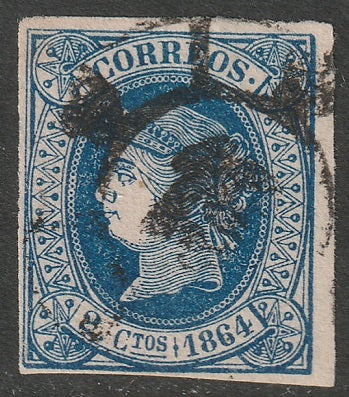 Spain 1864 Sc 61 used cartwheel "1" (Madrid) cancel