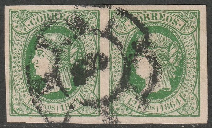 Spain 1864 Sc 63 pair used cartwheel cancel