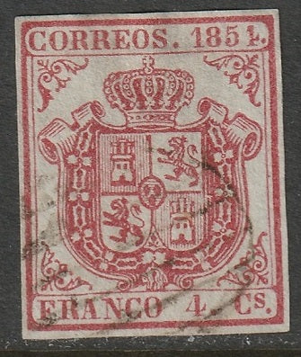 Spain 1854 Sc 32c var used "cut 4" variety grid cancel thin bluish paper
