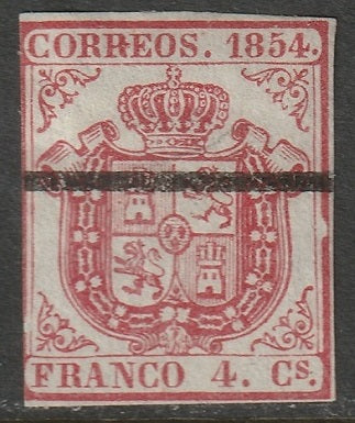 Spain 1854 Sc 32 specimen (muestra) thick bluish paper
