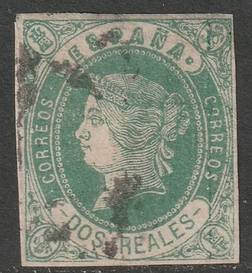 Spain 1862 Sc 60 used vertical ink line at right