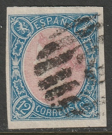 Spain 1865 Sc 69 used grill "2" (Barcelona) cancel