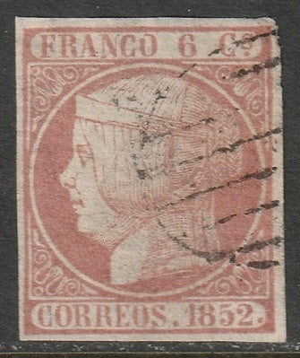 Spain 1852 Sc 12a used grid cancel "broken O" variety