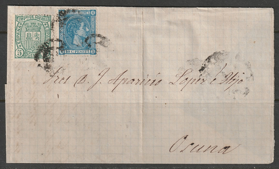 Spain 1876 Sc 214,MR3 folded letter to Osuna (Sevilla)