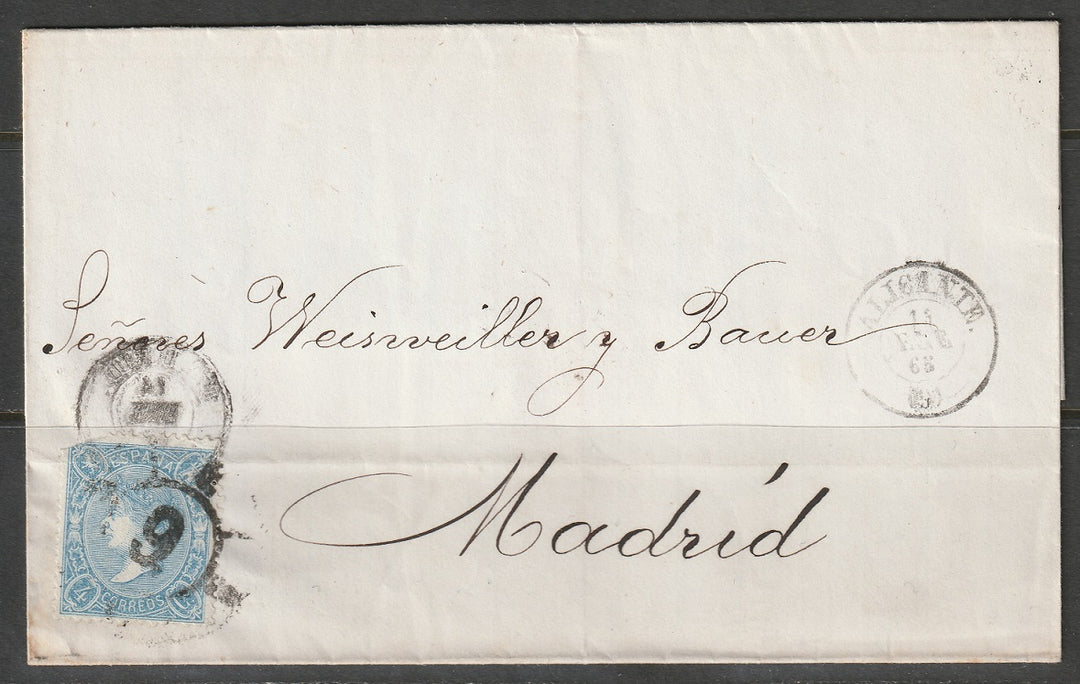 Spain 1865 Sc 75 folded letter Alicante to Madrid early usage