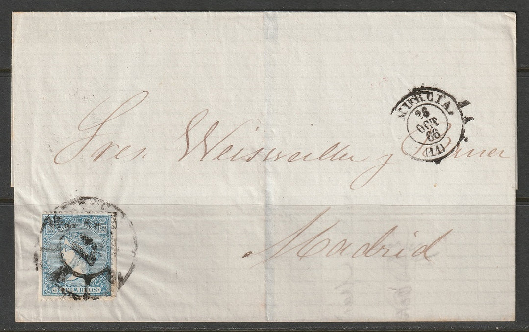 Spain 1866 Sc 82 folded letter Murcia to Madrid