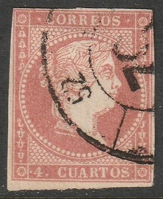 Spain 1858 Sc 45 used cartwheel "52" (Benavente) cancel