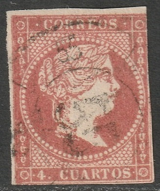 Spain 1858 Sc 45 used cartwheel "55" (Medina del Campo) cancel