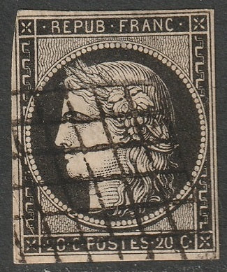 France 1849 Sc 3 used grill cancel