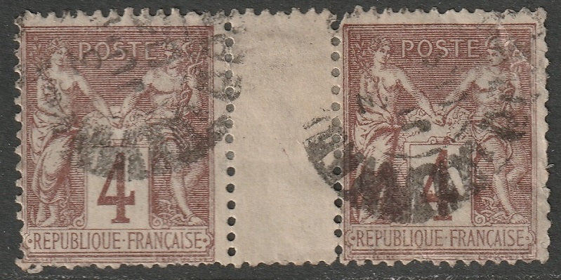 France 1877 Sc 90 pair sans millesime used creases