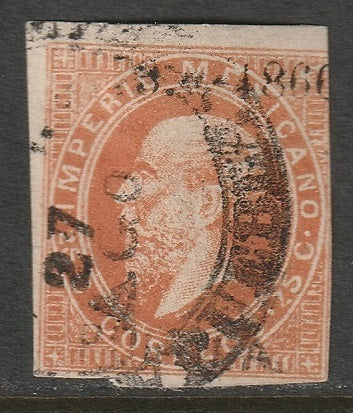 Mexico 1866 Sc 29a used red orange thin paper