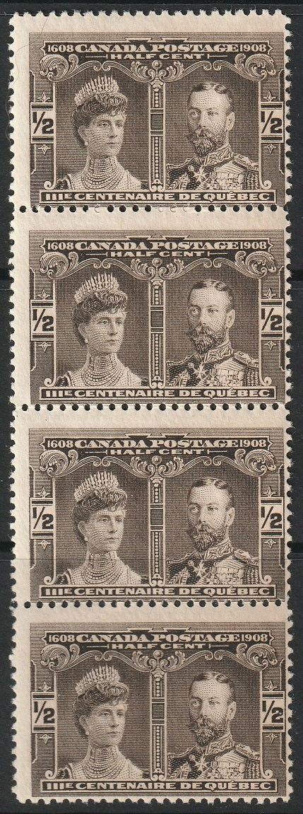 Canada 1908 Sc 96 strip of 4 MNH**