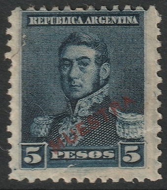 Argentina 1892 Sc 105 MH* specimen (muestra) partial gum/large crease