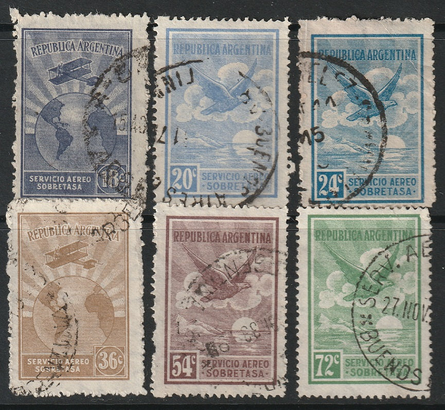 Argentina 1928 Sc C4/C13 air post partial set 6 values used