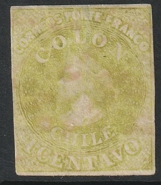 Chile 1862 Sc 11b used tear on right side greenish yellow