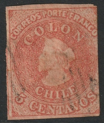 Chile 1865 Sc 14 used heavy hinge